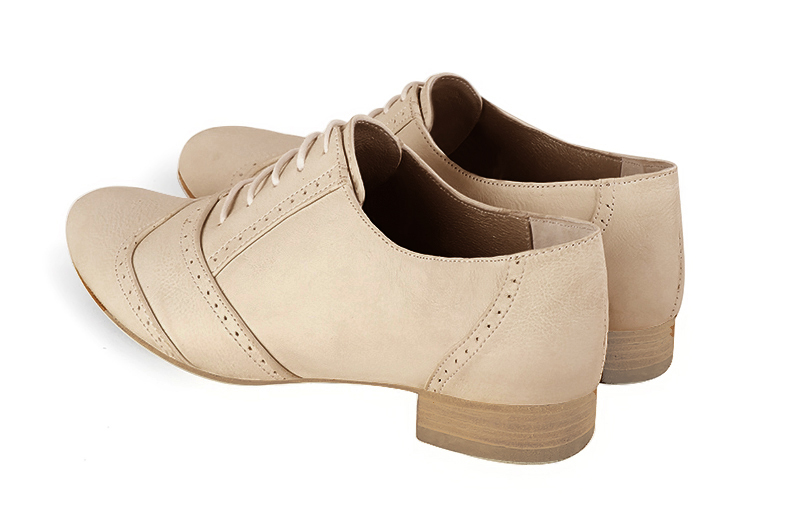 Champagne white women's fashion lace-up shoes. Round toe. Flat leather soles. Rear view - Florence KOOIJMAN